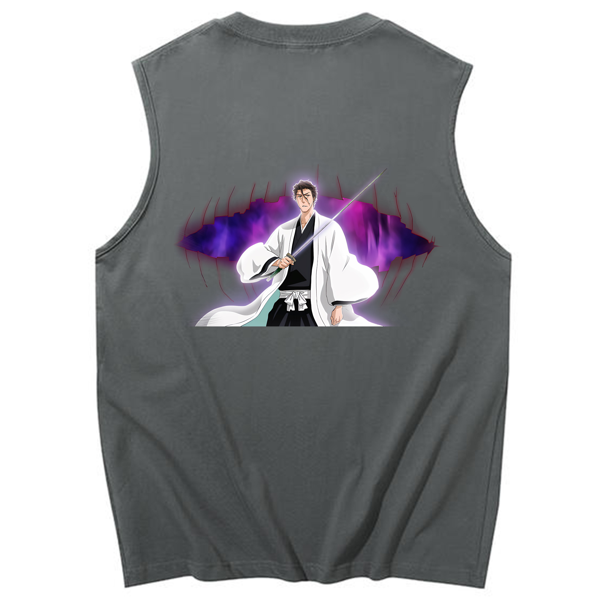 （画像用） ブリーチ 藍染 惣右介（あいぜん そうすけ） BLEACH Aizen Sousuke コットン100％タンクトップ（背面プリント）